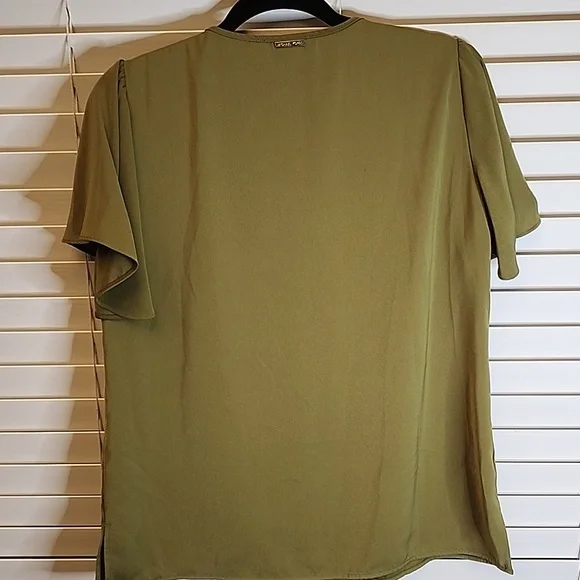 michael kors short sleeve blouse green blouse  Lg - Picture 6 of 7